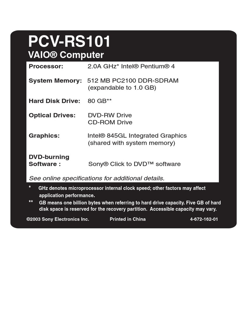 Sony PCV-RS101 - Vaio Desktop Computer Manuel utilisateur