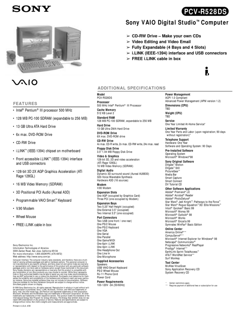 Sony PCV-R528DS - Vaio Digital Studio Desktop... Manuel utilisateur Sony PCV-R528DS - Vaio Digital Studio Desktop... Manuel utilisateur
