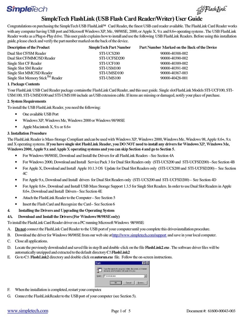 SimpleTech FlashLink STI-UCF100 Manuel utilisateur