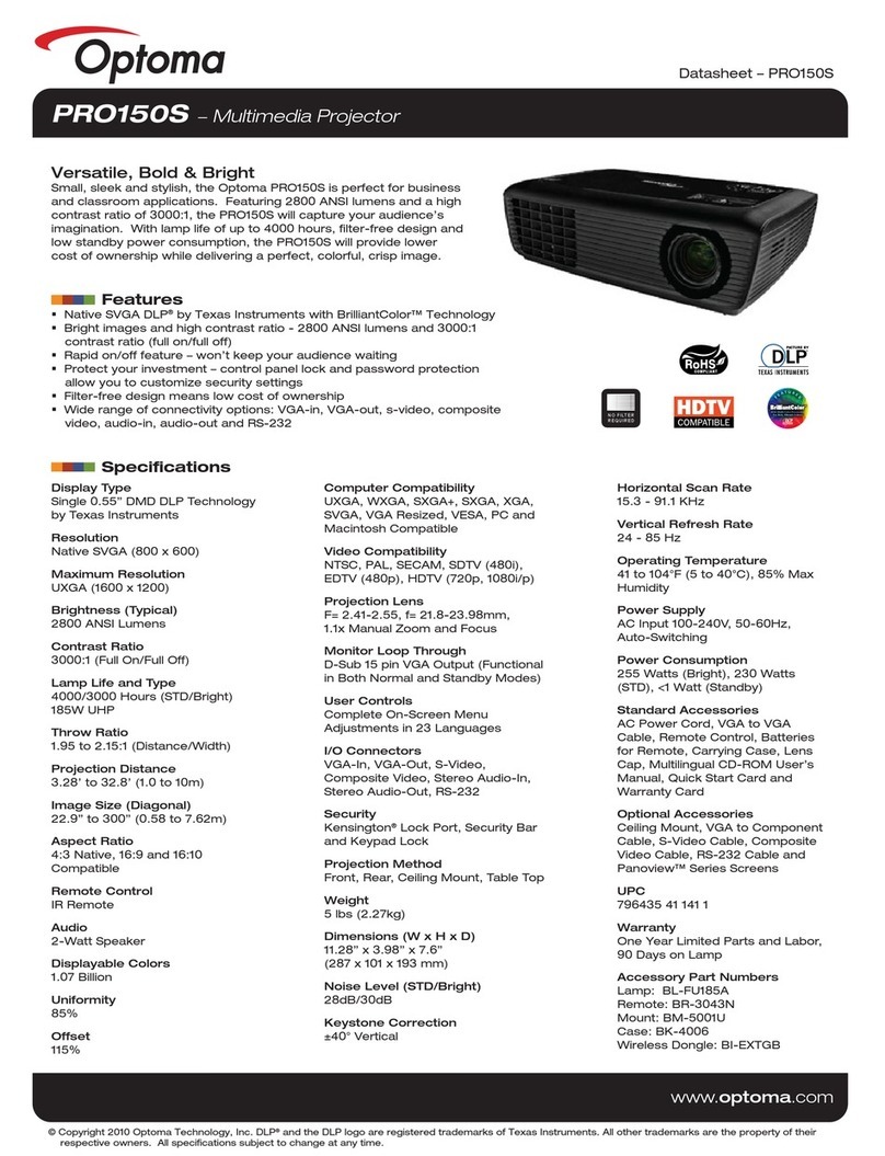 Optoma Optoma PRO150S Manuel utilisateur
