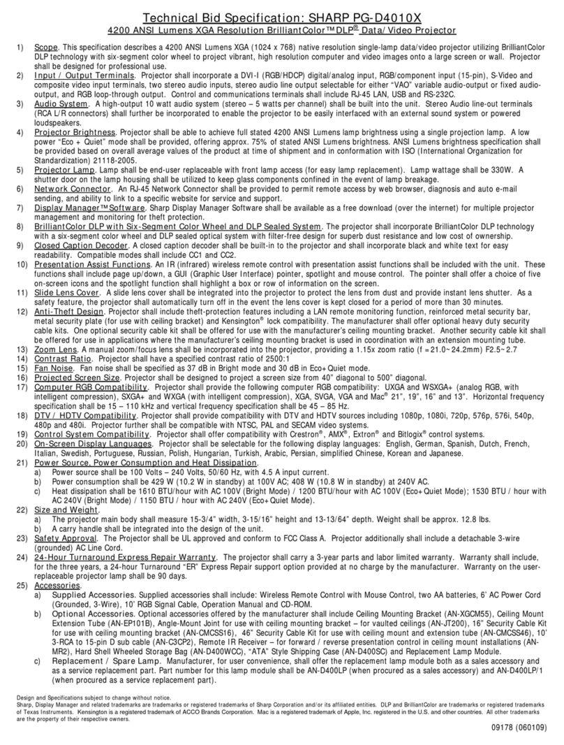 Sharp PG-D4010X - XGA DLP Projector Manuel utilisateur