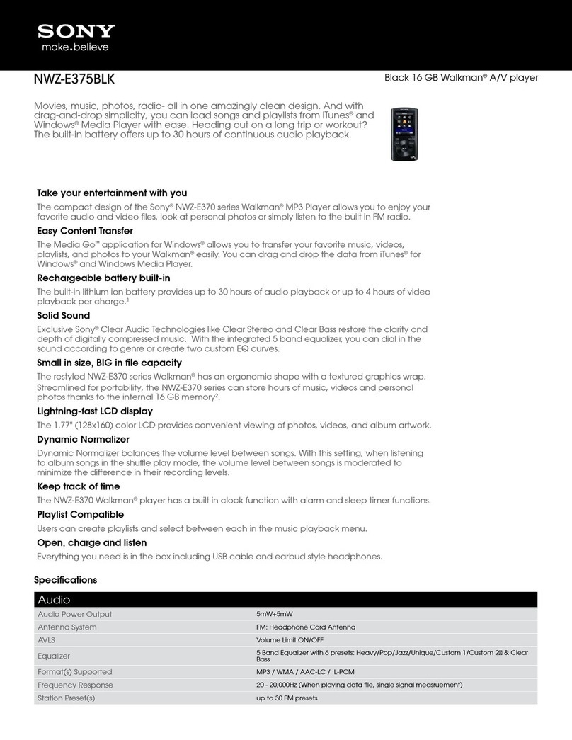 Sony WALKMAN NWZ-E375 Manuel utilisateur Sony WALKMAN NWZ-E375 Manuel utilisateur