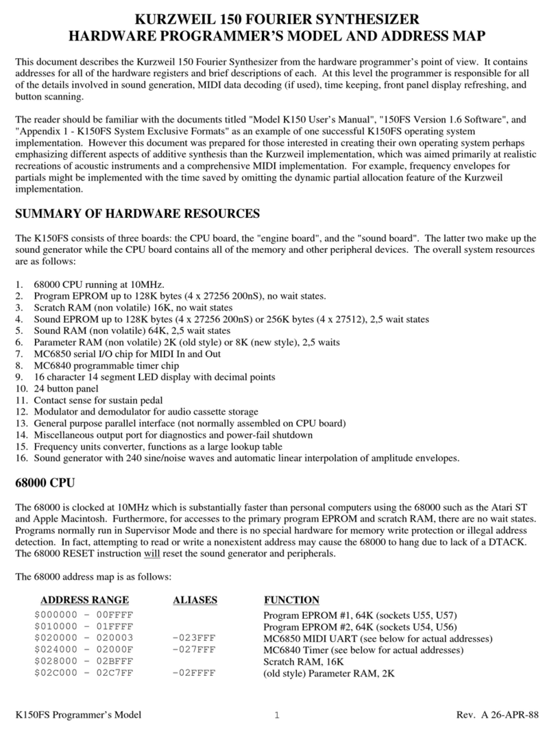 Kurzweil K150 - PROGRAMMERS MODEL REV A Instructions d'installation