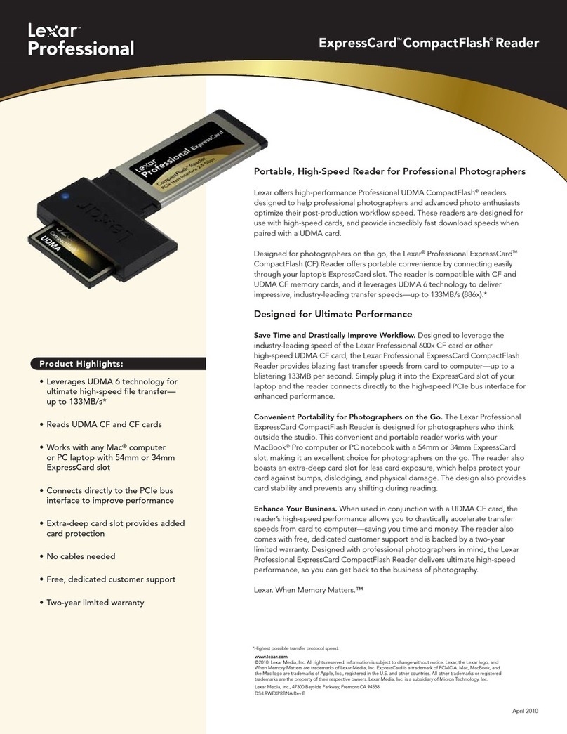 Lexar EXPRESSCARD COMPACT FLASH READER - DATASHEET REV... Manuel utilisateur Lexar EXPRESSCARD COMPACT FLASH READER - DATASHEET REV... Manuel utilisateur
