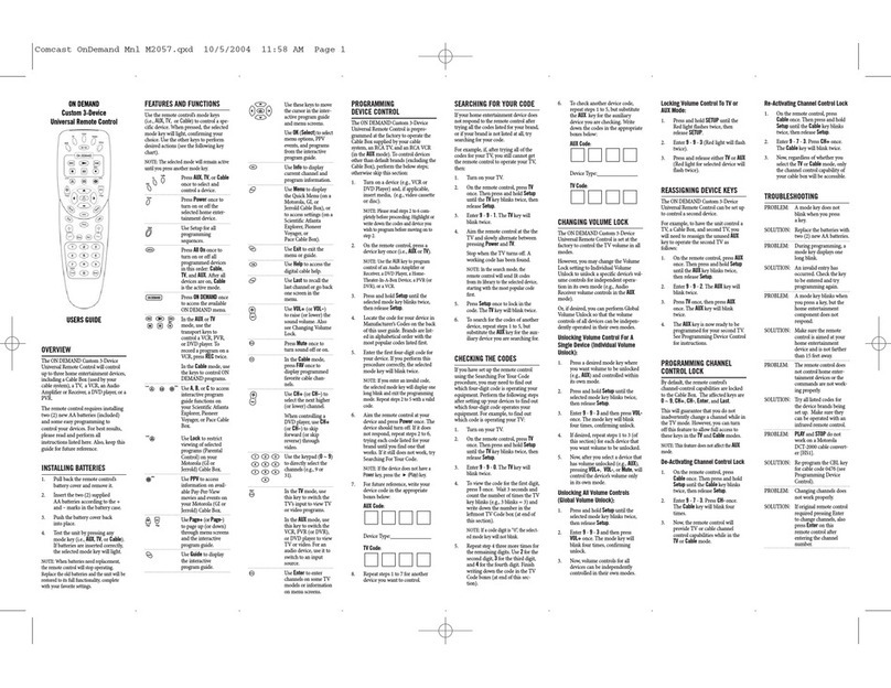 Universal Remote Control INSIGHT M1057 Manuel utilisateur
