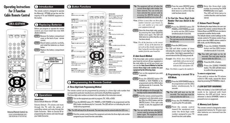 Universal Remote Control UR3-J22TWM Manuel utilisateur
