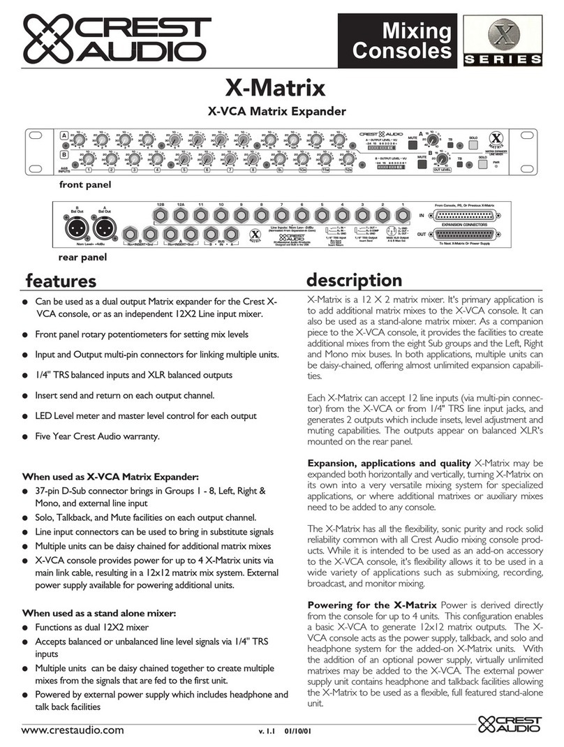 Crest Audio X-MATRIX X-VCA MATRIX EXPANDER Manuel utilisateur