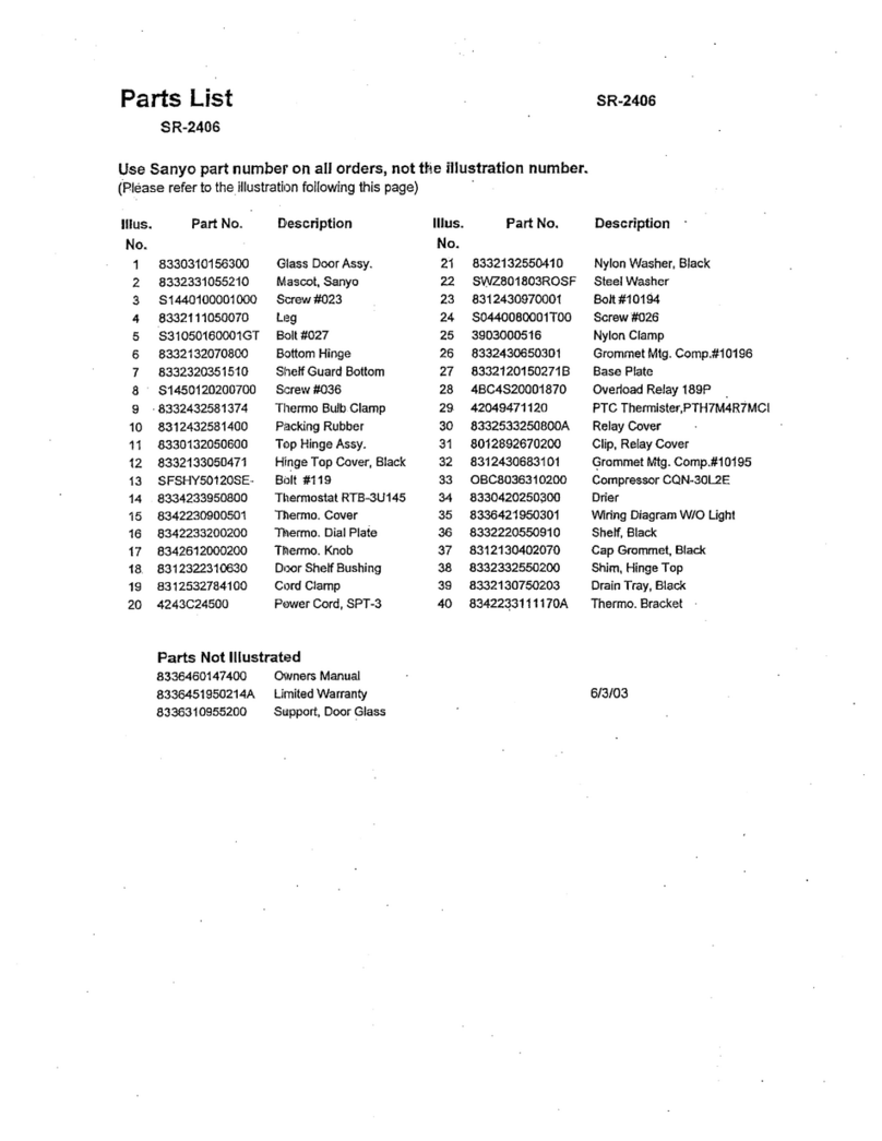 Sanyo SR-2406 - Wine Cellar Manuel utilisateur