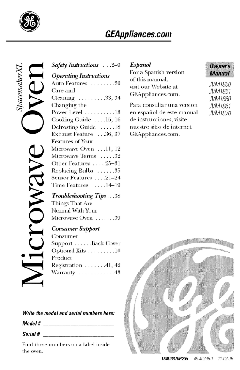 GE Spacemaker XL JVM1860 Manuel utilisateur
