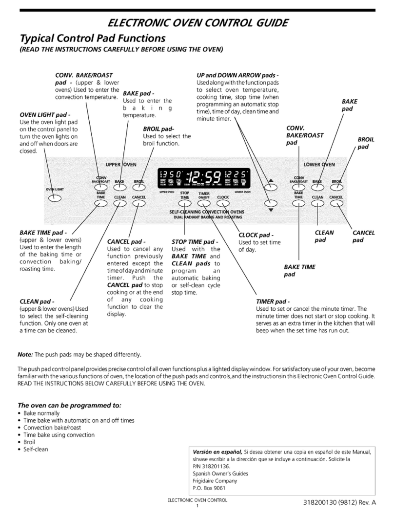 Frigidaire FEB398CESA Control Manuel d'utilisation et d'entretien