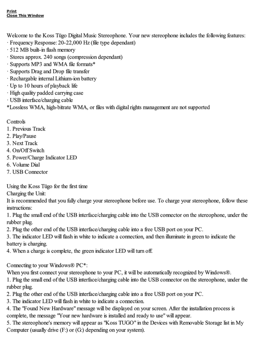 Koss Tugo Manuel utilisateur