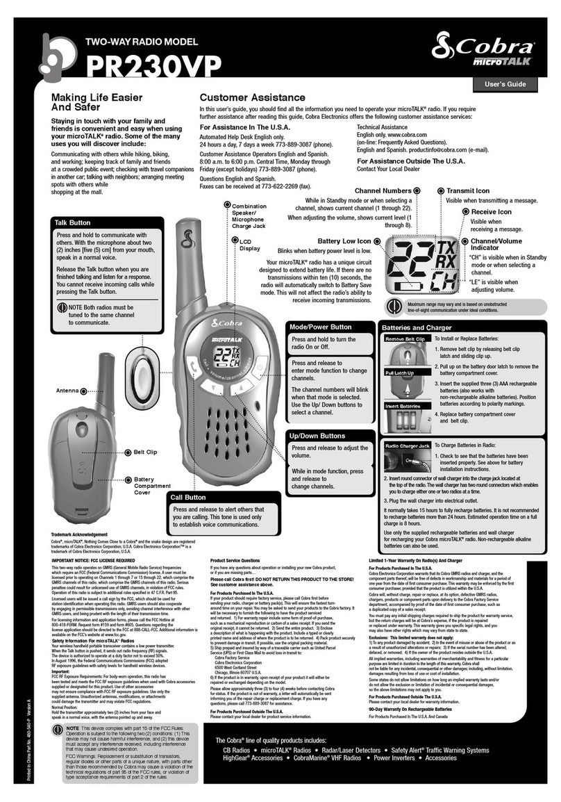 Cobra MICROTALK PR230VP Manuel utilisateur