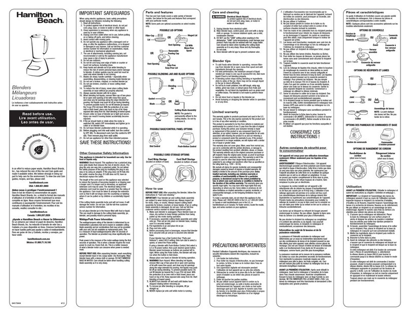 Hamilton Beach 50163 Manuel du propriétaire Hamilton Beach 50163 Manuel du propriétaire
