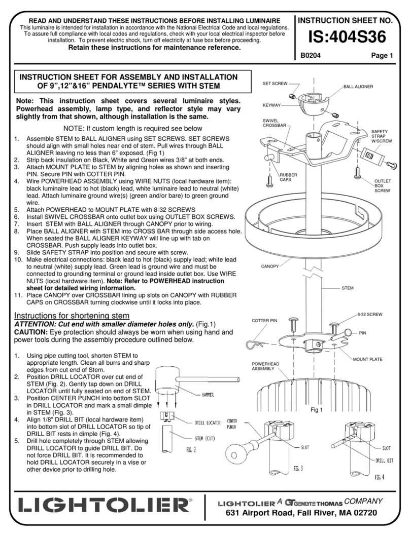 Lightolier PENDALYTE SERIES Instructions d'utilisation