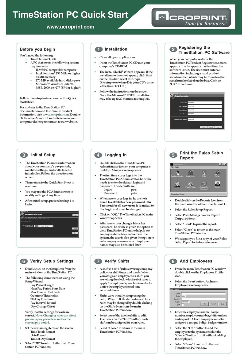 Acroprint TimeStation PC Manuel utilisateur