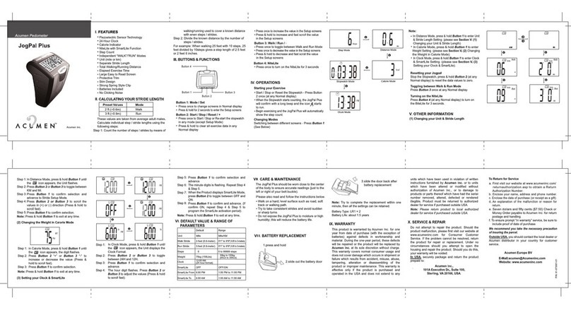 Acumen JogPal Plus Manuel utilisateur Acumen JogPal Plus Manuel utilisateur