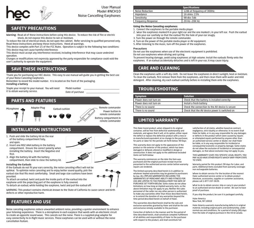 HEC NCH10 Manuel utilisateur HEC NCH10 Manuel utilisateur