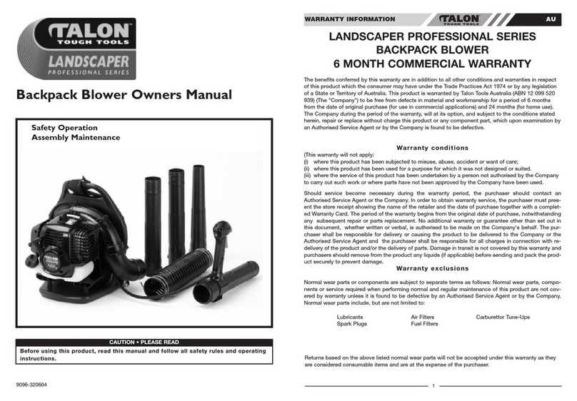 Talon Tools Backpack Blower Manuel utilisateur Talon Tools Backpack Blower Manuel utilisateur