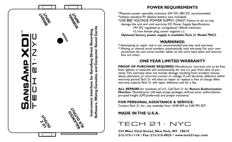 tech21 SansAmp XDI Manuel utilisateur tech21 SansAmp XDI Manuel utilisateur