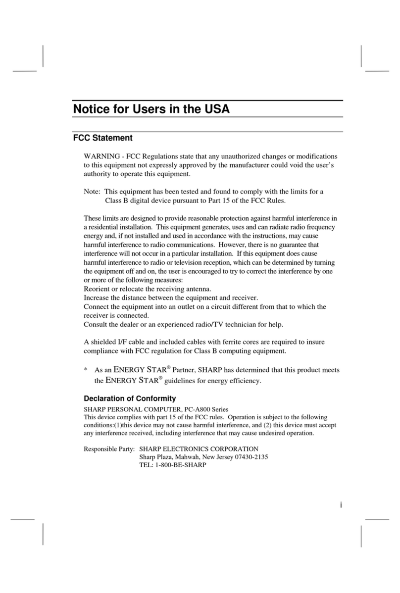 Sharp PC-A800 Series Manuel utilisateur Sharp PC-A800 Series Manuel utilisateur