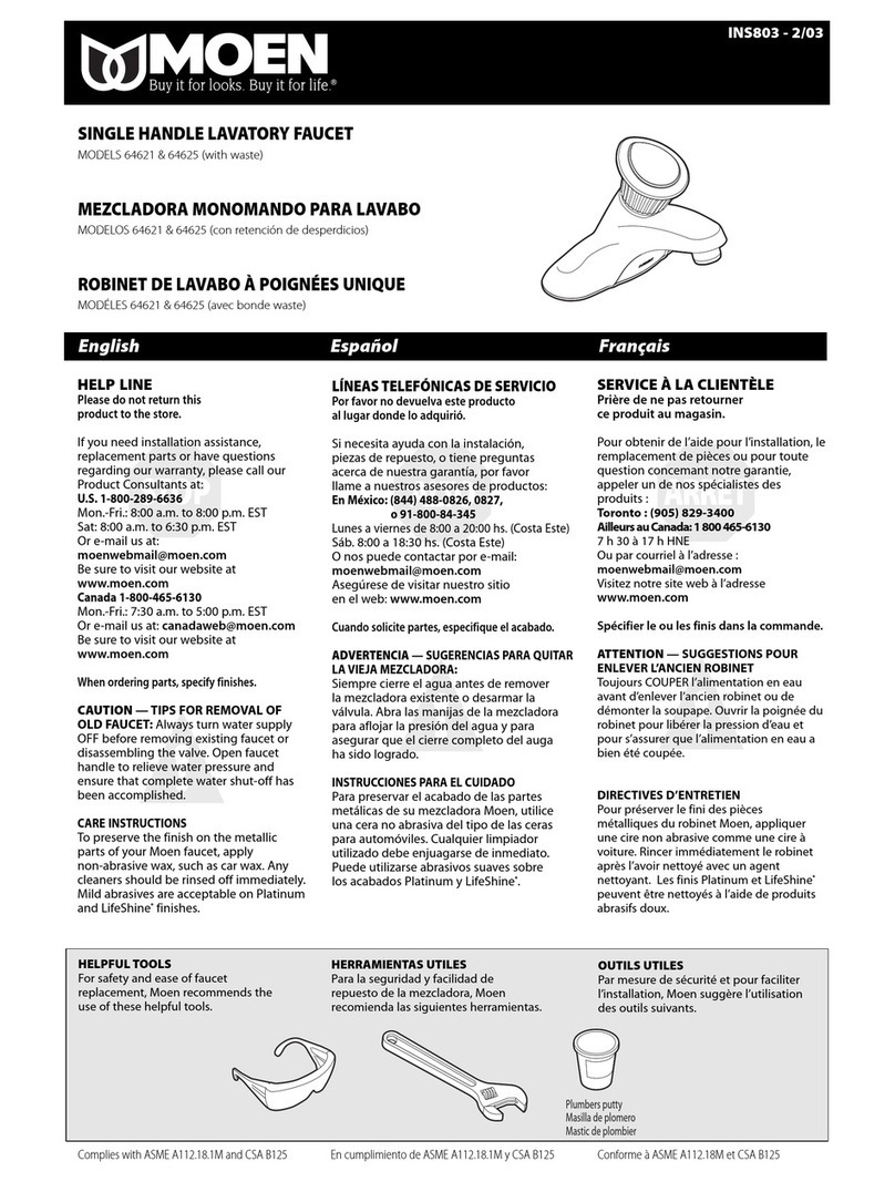 Moen 64621 Manuel d'exploitation Moen 64621 Manuel d'exploitation