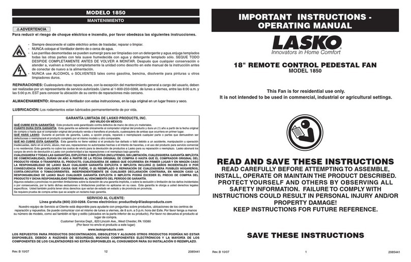 Lasko 1850 Manuel utilisateur