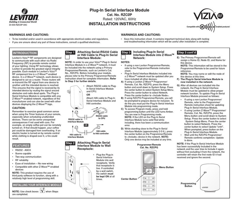 Leviton Plug-In Serial Interface Module RZCP Manuel utilisateur