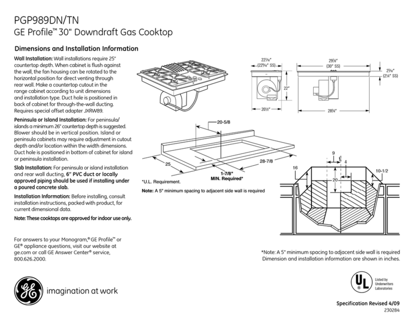 GE PGP989DNBB - 30" Gas Downdraft Cooktop Manuel