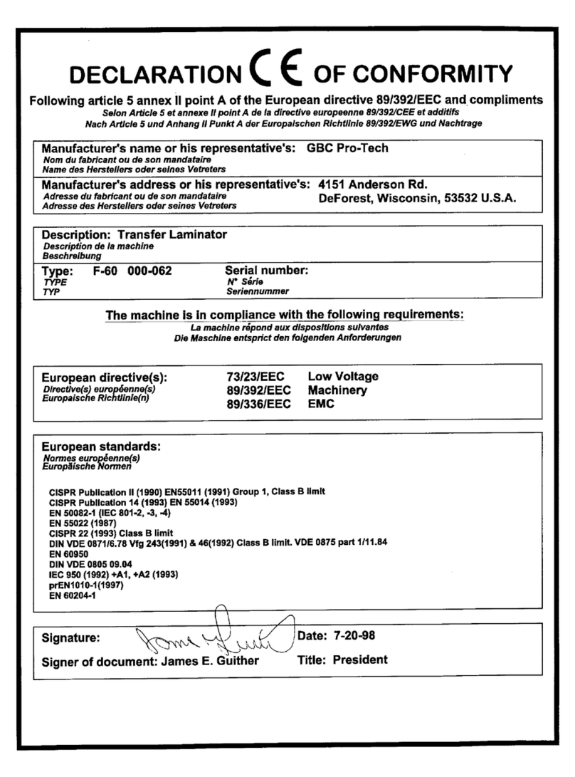 GBC Laminator Manuel utilisateur