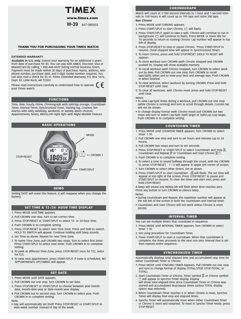 Timex W39 Manuel utilisateur