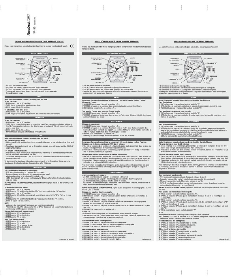 Reebok W-110 Manuel utilisateur