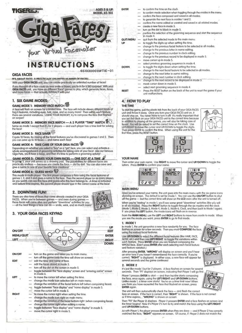 Tiger Electronics Giga Faces 65-103 Manuel utilisateur