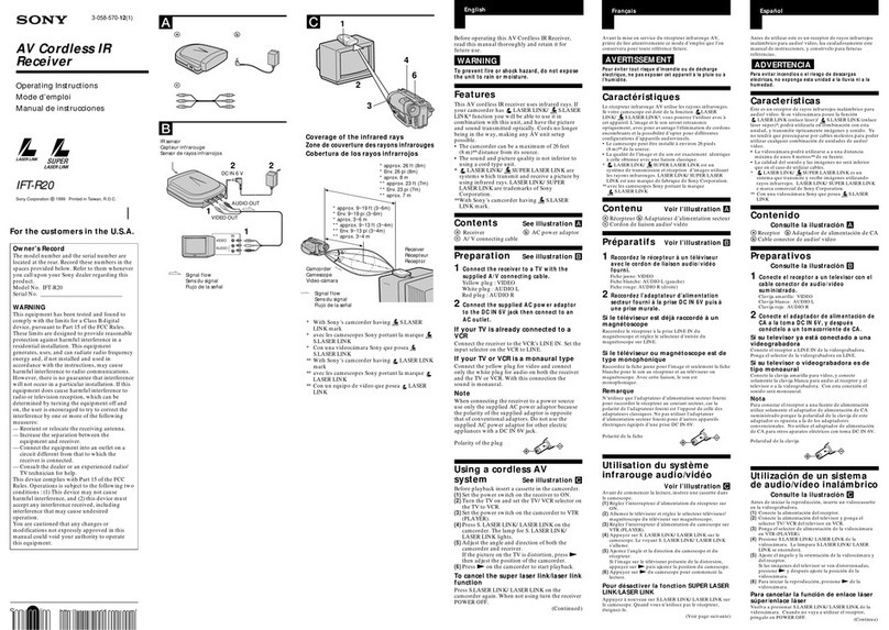Sony Operating Instructions IFT-R20 Manuel utilisateur
