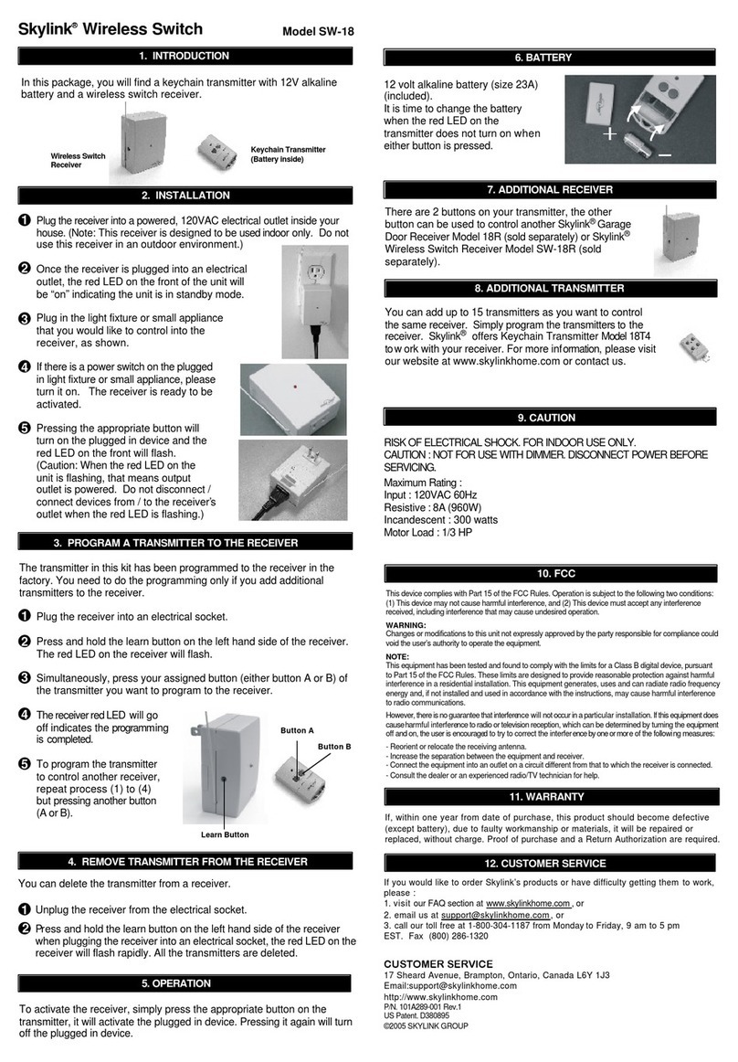 SkyLink WIRELESS SWITCH SW-18 Manuel utilisateur