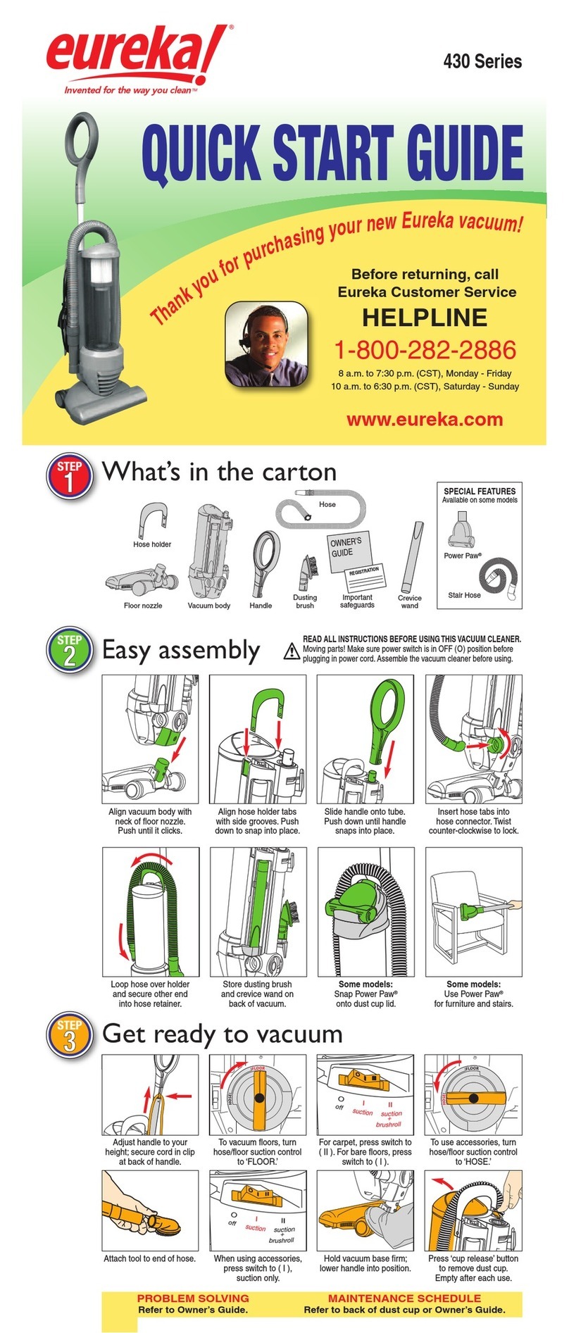 Eureka Optima 430 Series Manuel utilisateur