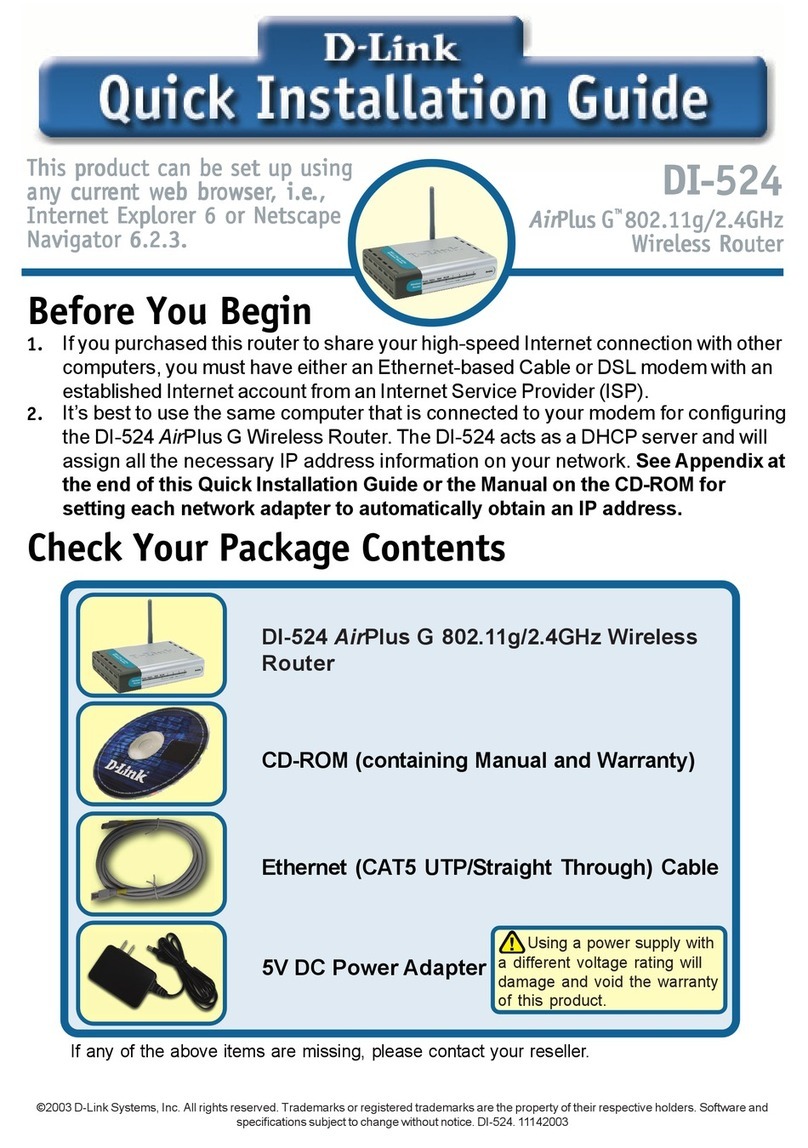 D-Link DI-524 - AirPlus G Wireless Router Manuel utilisateur D-Link DI-524 - AirPlus G Wireless Router Manuel utilisateur