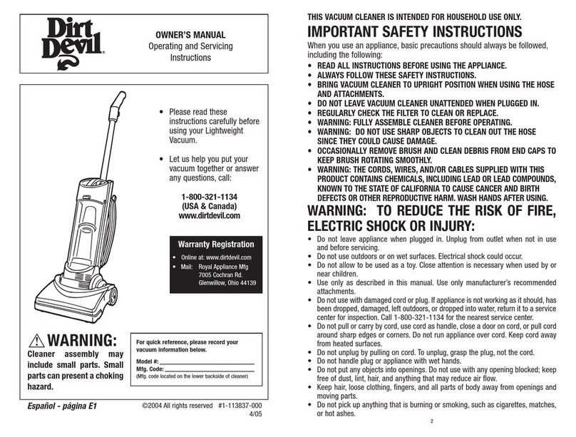 Dirt Devil M082600 Manuel utilisateur