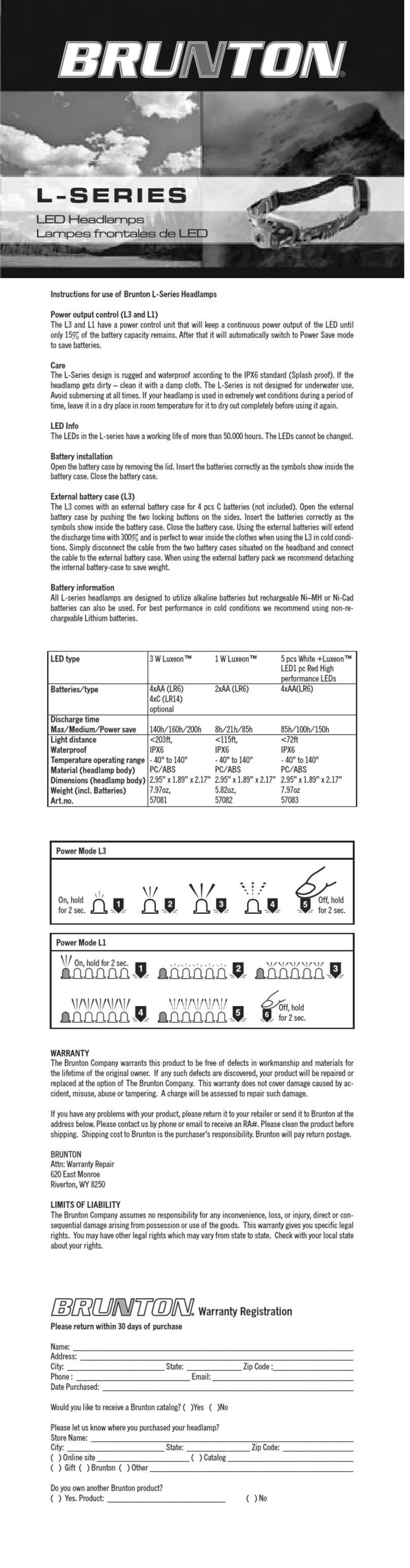 Brunton L1 Manuel utilisateur