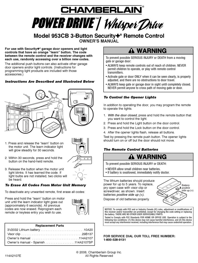 Chamberlain Security+ 953CB Manuel utilisateur Chamberlain Security+ 953CB Manuel utilisateur