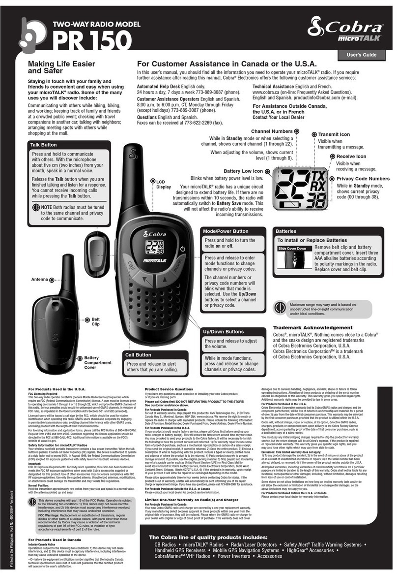Cobra microTALK PR 150 Manuel utilisateur