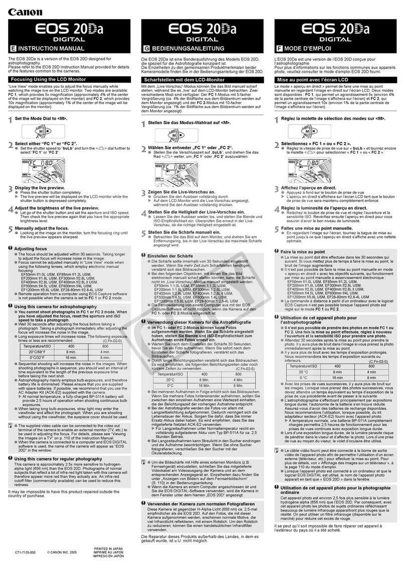 Canon EOS 20D Digital Manuel utilisateur