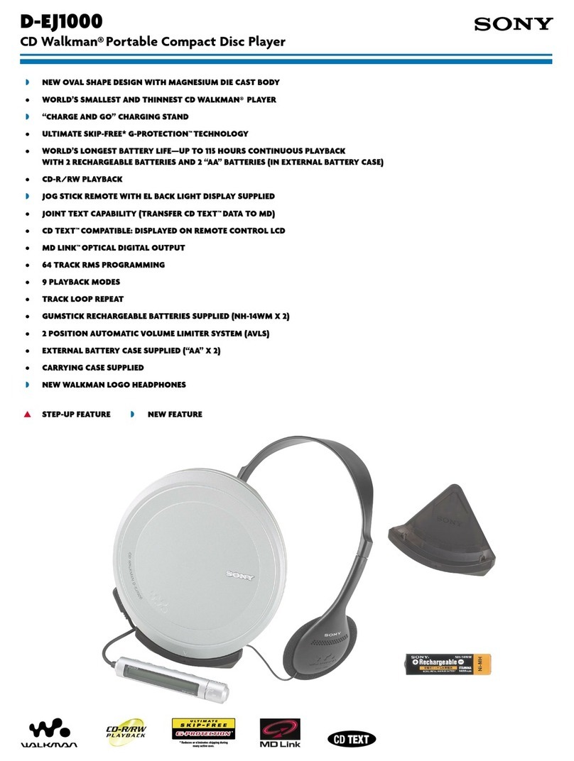 Sony D-EJ1000 - Portable Cd Player Manuel utilisateur