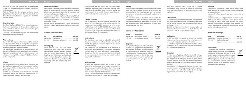 Beyerdynamic DT 990 PRO Manuel utilisateur