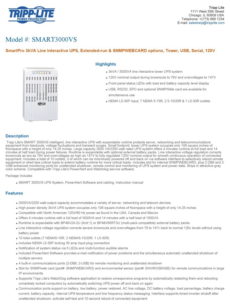 Tripp Lite SmartPro VS SMART3000VS Manuel utilisateur
