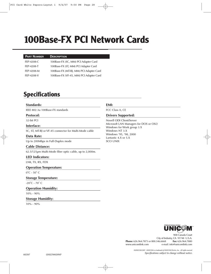 Uni-Com 100Base-FX PCI Manuel utilisateur Uni-Com 100Base-FX PCI Manuel utilisateur