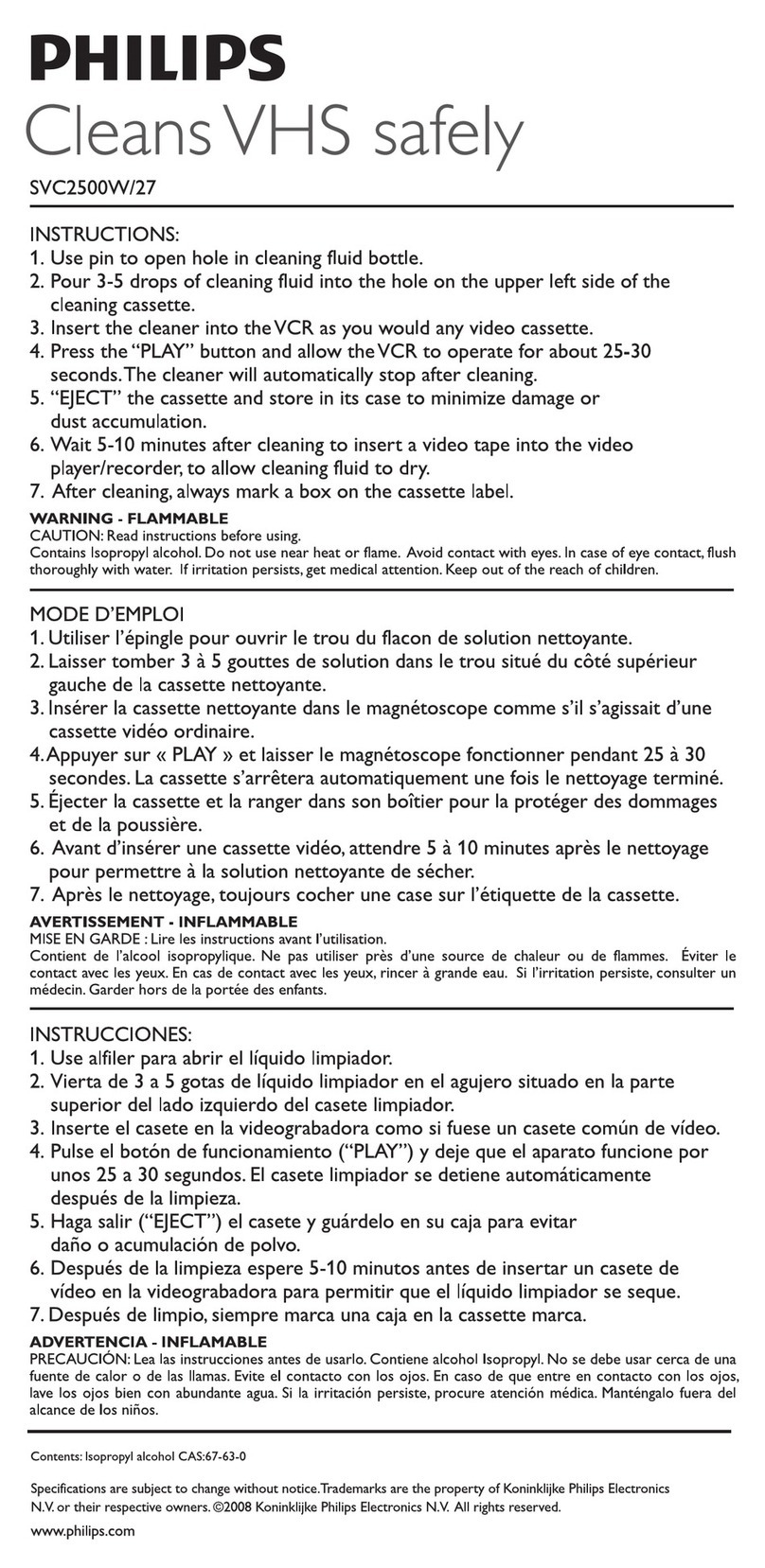 Philips SVC2500/10 Manuel utilisateur