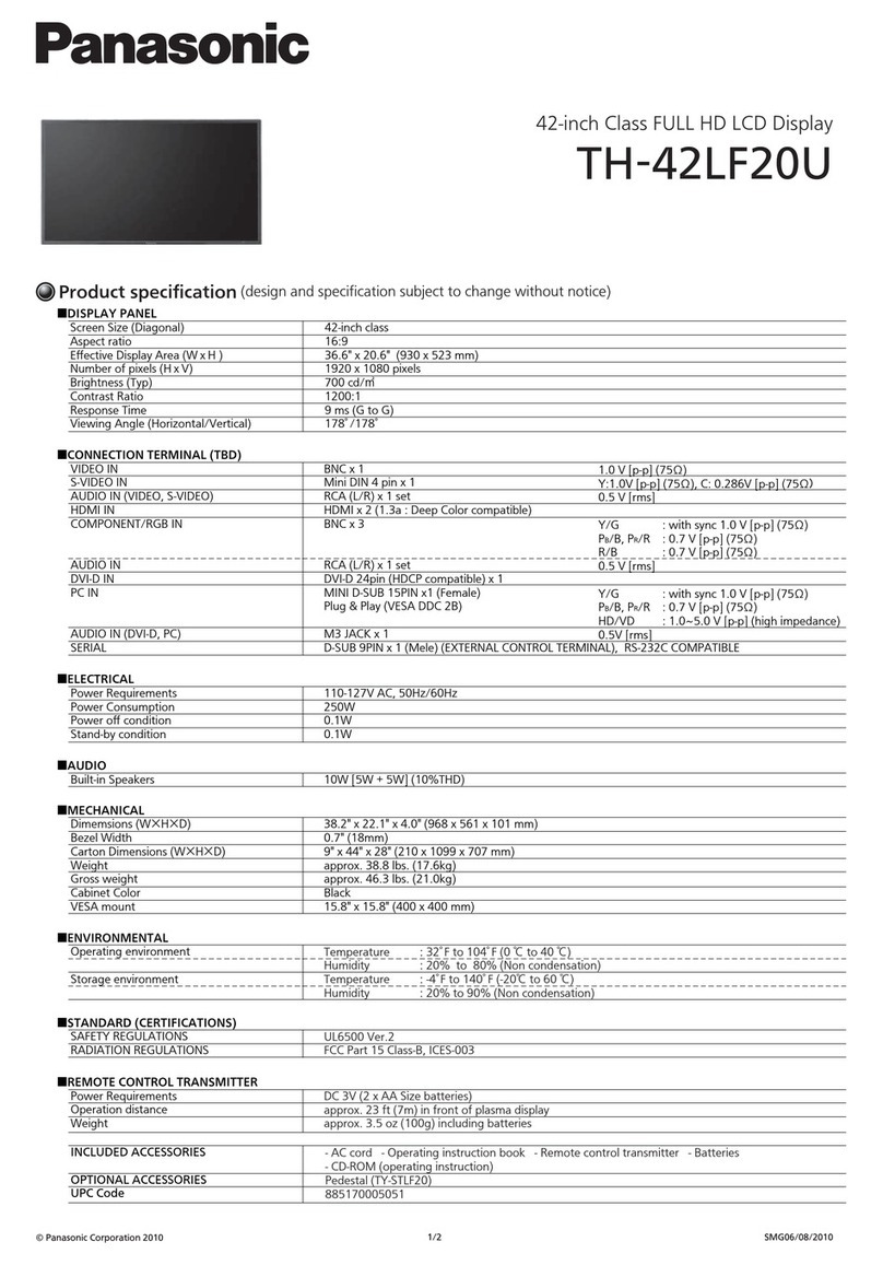 Panasonic TH42LF20U - 42" HD LCD TV Manuel utilisateur