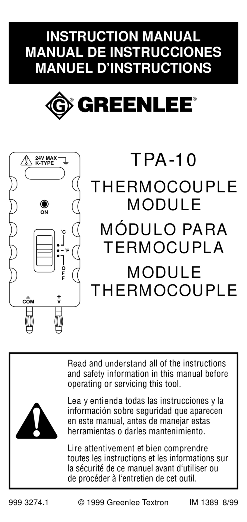 Greenlee TPA-10 Manuel utilisateur