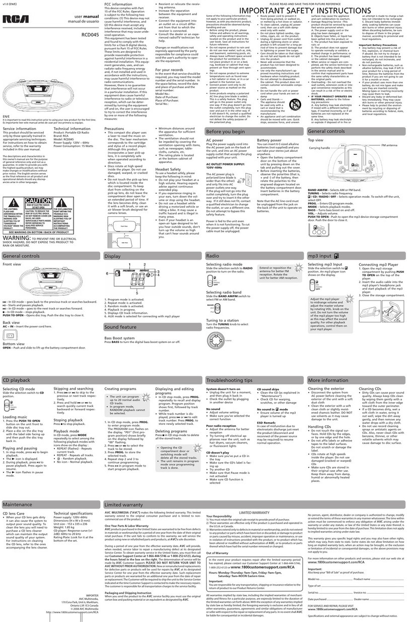 RCA RCD045 Manuel utilisateur
