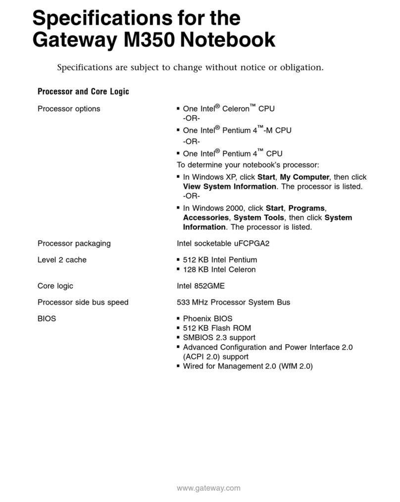 Gateway M350 Manuel utilisateur Gateway M350 Manuel utilisateur
